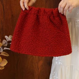 女童25秋冬款 百搭防走光新年红色短裙 加厚国风A字半身裙女宝时尚