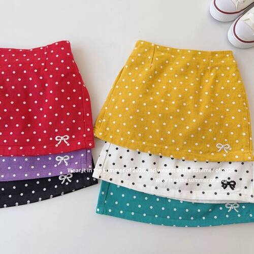 春夏女童波点高腰防走光A字短裙