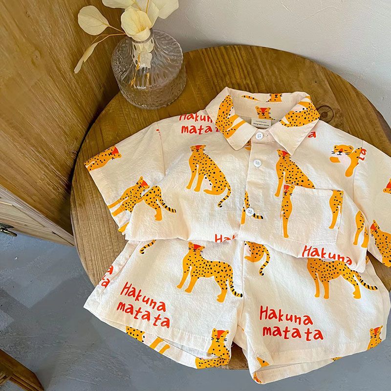 儿童套装夏季薄款衬衣短裤度假风