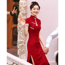 高级感 红色蕾丝旗袍敬酒服新娘中式 结婚订婚礼服女红色连衣裙夏季