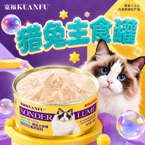 宽福猎兔主食罐肉丝真可见！4罐