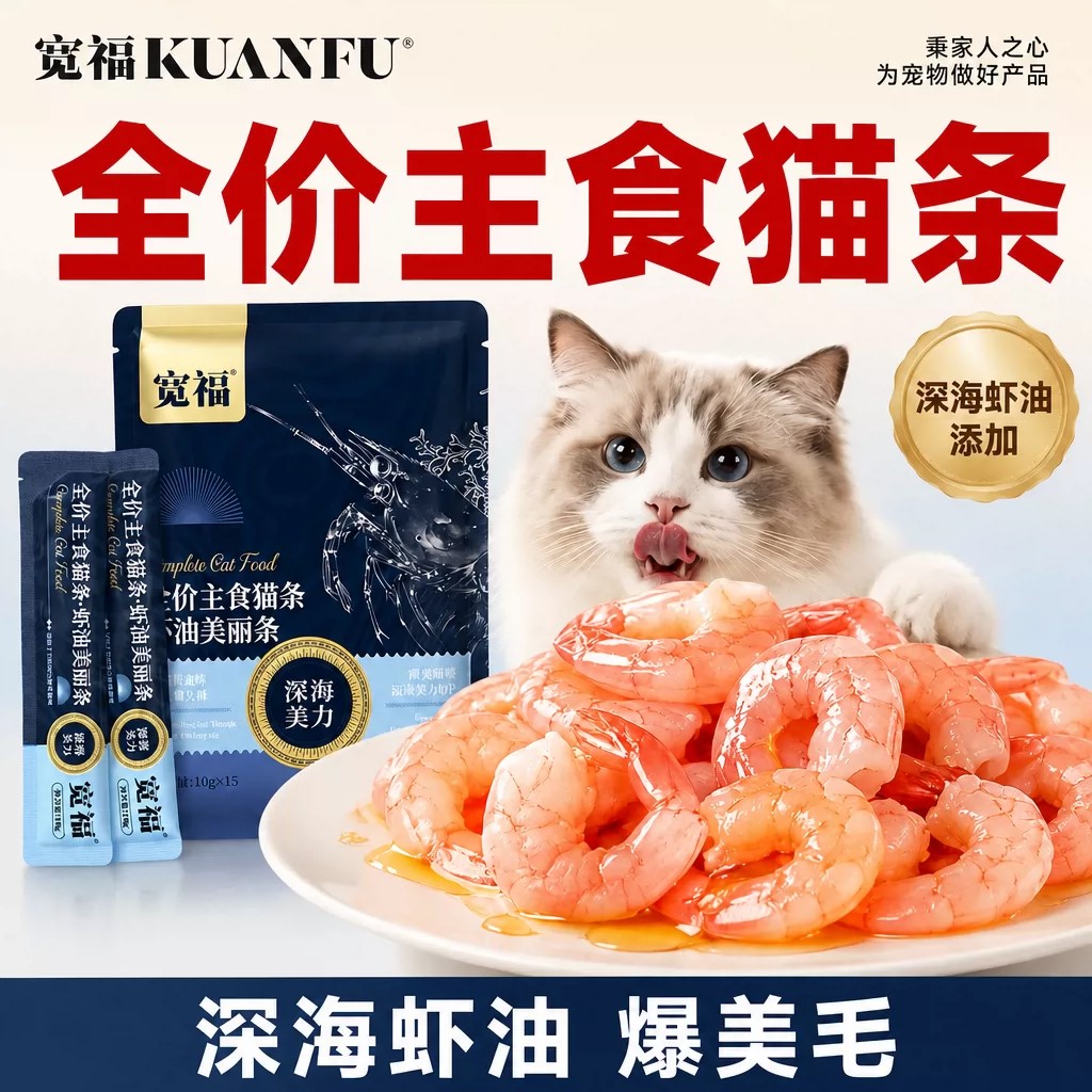 宽福虾油主食猫条爆美毛15支图片