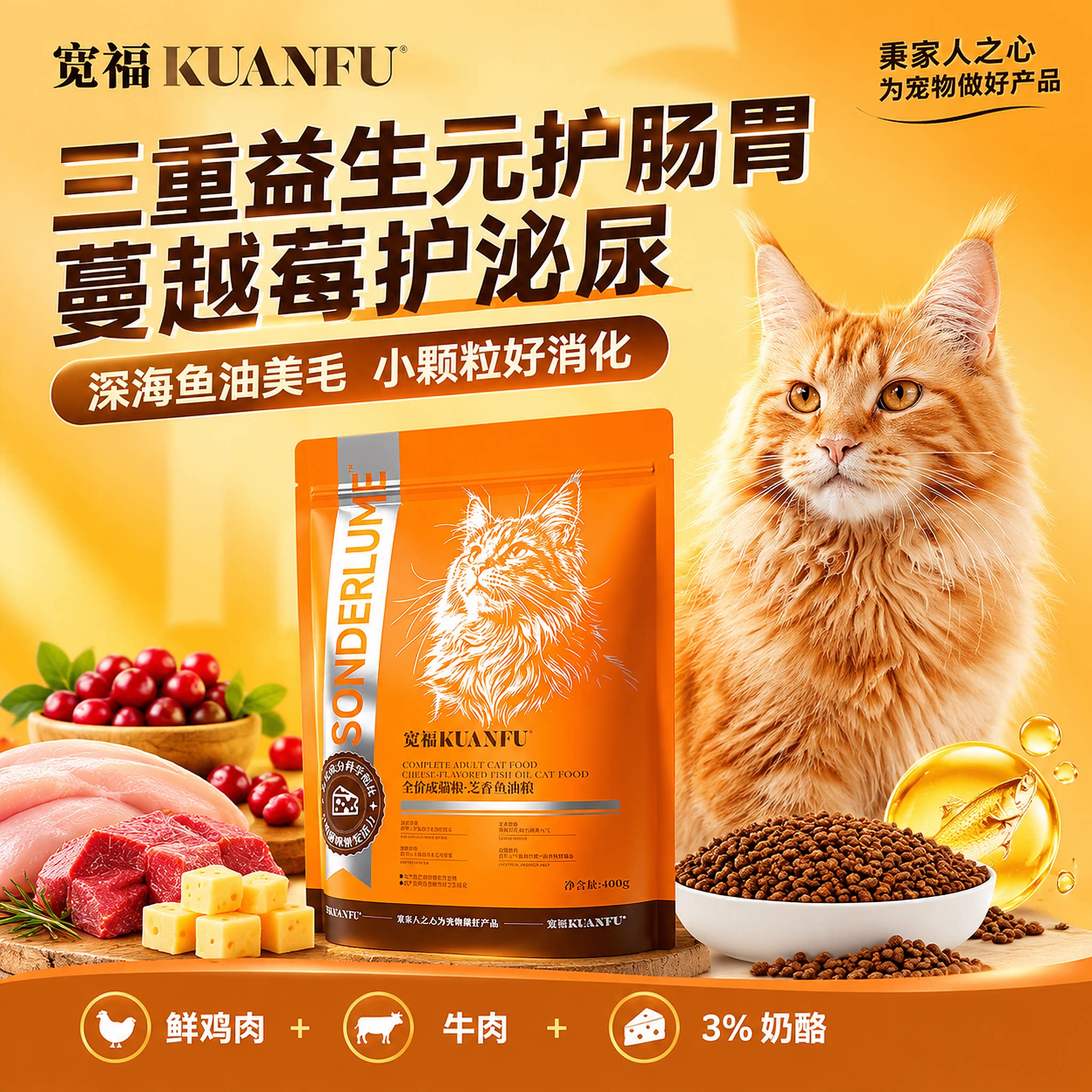 宽福全价猫粮膨化粮芝香鱼油粮全品种成猫粮营养主食鱼油助美毛s