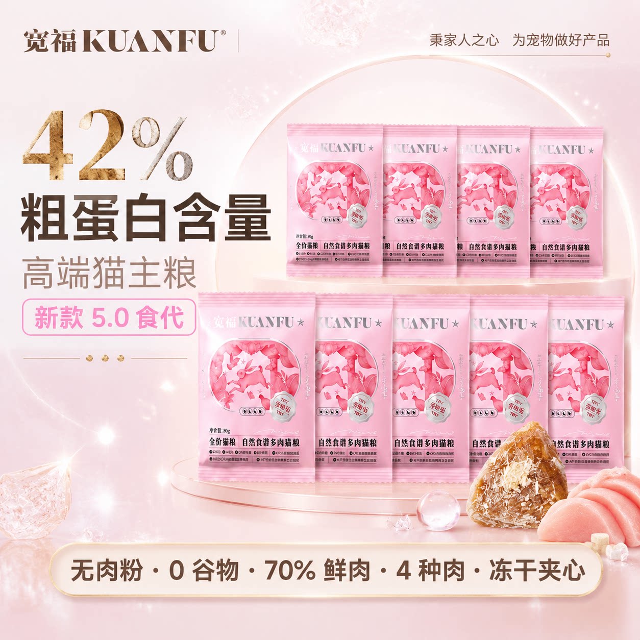 宽福猫粮自然食谱吃肉长肉营养全价成幼猫通用粮高蛋白无谷鲜肉S