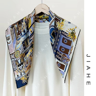 加禾【弗洛里达.小】重磅桑蚕丝意罗绸女士围巾披肩丝巾65*65