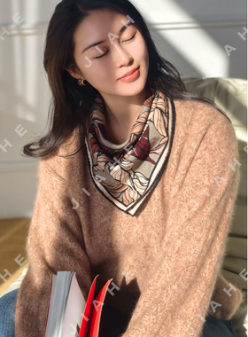JIAHE加禾【彩色树叶】澳羊毛女士围巾披肩丝巾65*65