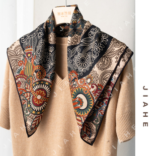 重磅丝毛围巾丝巾小方巾65 加禾 繁花秋放