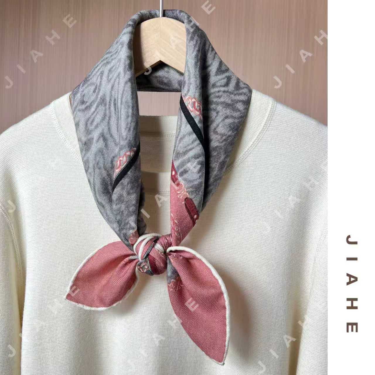 加禾【粉豹甜心】重磅丝毛围巾丝巾小方巾65*65