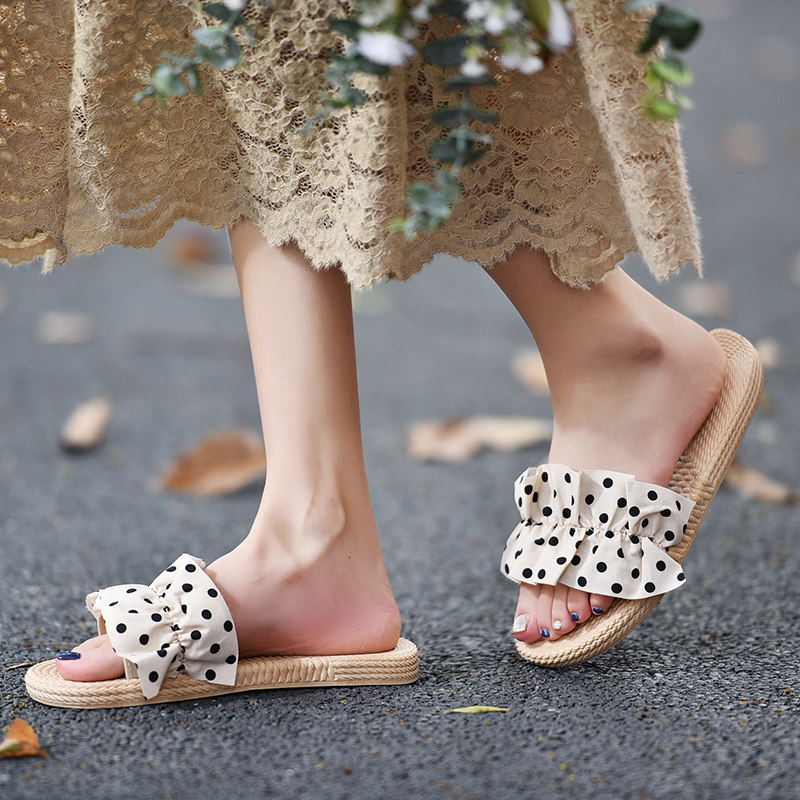 网红拖鞋女外穿2023夏季时尚波点交叉百搭超火休闲沙滩平底凉拖女