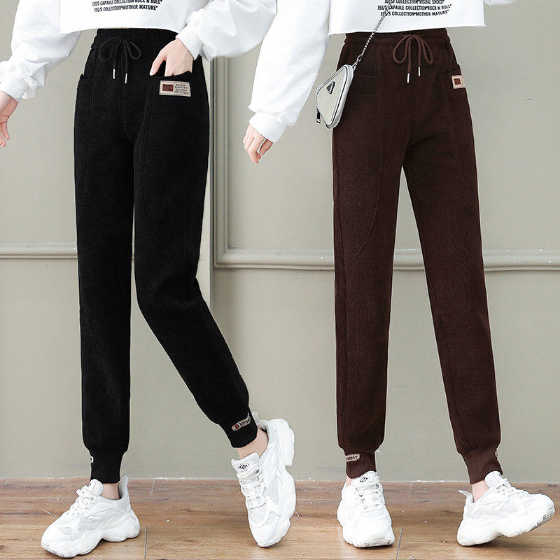 灯芯绒哈伦裤女秋冬季2026新款加绒加厚束脚裤子高腰宽松休闲卫裤,女装/女士精品,大码裤装,淘宝优惠券,粉丝福利购,淘宝优惠卷