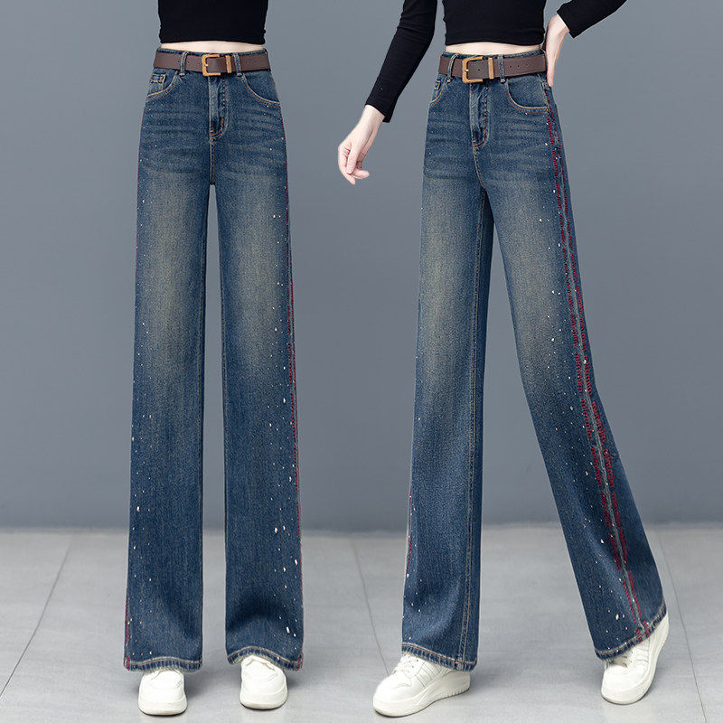 烫钻刺绣牛仔裤女春秋季2026新款高腰显瘦直筒裤复古窄版阔腿裤子,女装/女士精品,大码裤装,淘宝优惠券,粉丝福利购,淘宝优惠卷