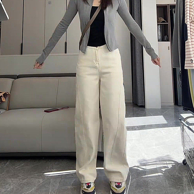 白色直筒牛仔裤女2026新款秋季高腰显瘦宽松阔腿裤小个子弯刀裤子,女装/女士精品,牛仔裤,淘宝优惠券,粉丝福利购,淘宝优惠卷