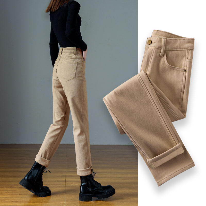 加绒高腰直筒宛棠长裤