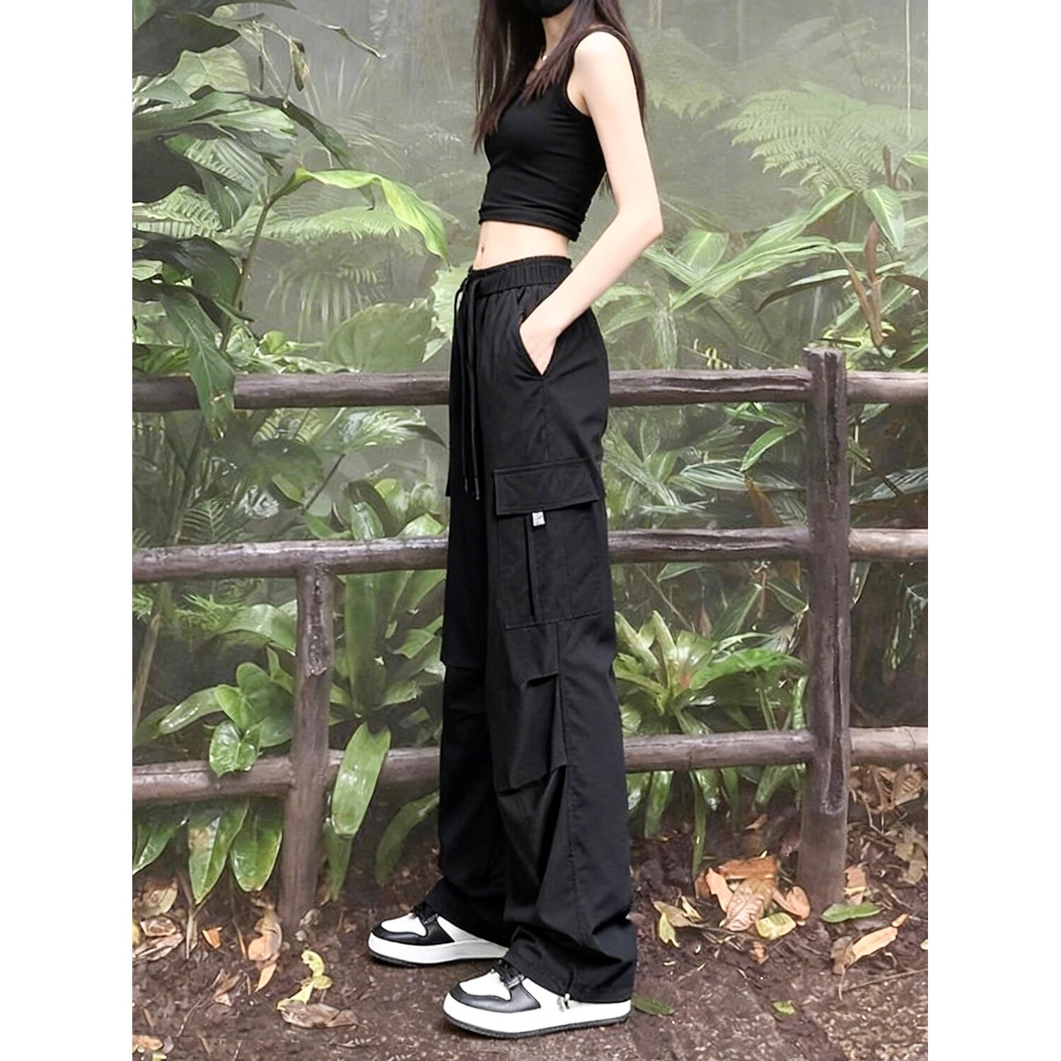 黑色冰丝速干工装裤女款20图片
