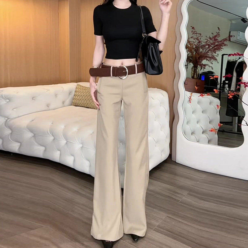 杏色休闲微喇西装裤女2026夏季新款高腰显瘦喇叭裤宽松直筒拖地裤,女装/女士精品,休闲裤,淘宝优惠券,粉丝福利购,淘宝优惠卷