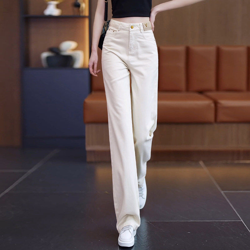 米白色软牛仔直筒裤女春秋2026年新款爆款纯棉裤子休闲窄版阔腿裤,女装/女士精品,大码裤装,淘宝优惠券,粉丝福利购,淘宝优惠卷