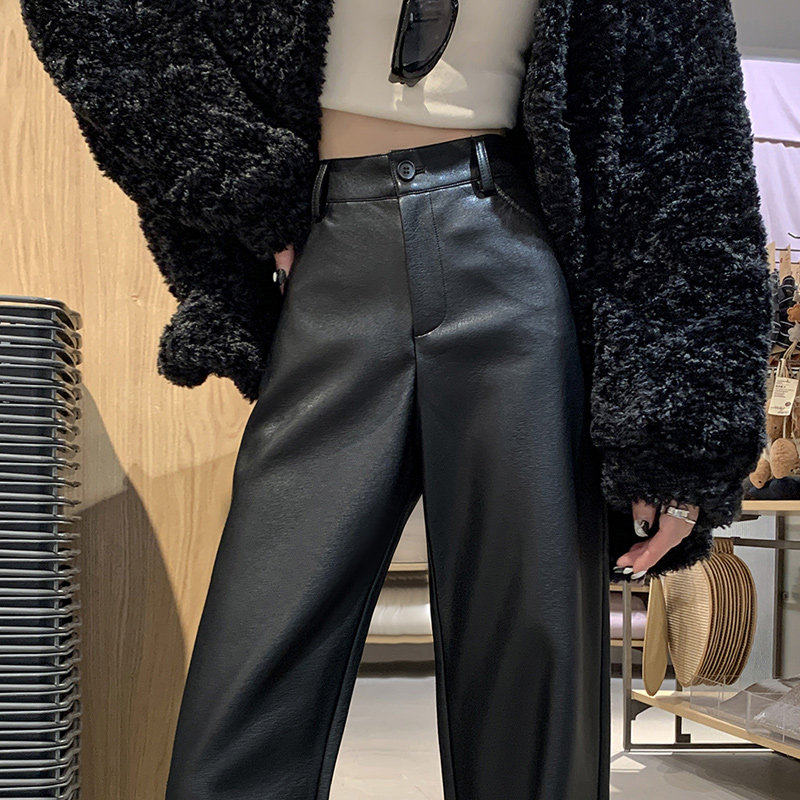 美式黑色PU皮阔腿裤女加绒加厚2026秋冬季新款高级感高腰西装皮裤,女装/女士精品,休闲裤,淘宝优惠券,粉丝福利购,淘宝优惠卷