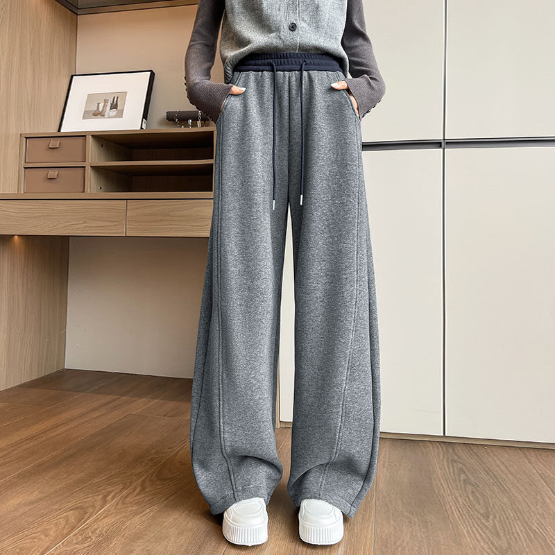 浅灰色糯米裤女秋冬2025新款休闲宽松bf慵懒风运动加绒阔腿弯刀裤,女装/女士精品,休闲裤,淘宝优惠券,粉丝福利购,淘宝优惠卷