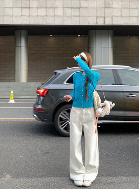 ffcheer 白色直筒牛仔裤女春秋宽松阔腿百搭休闲长裤26新款小个子