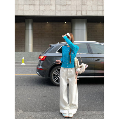 fcher白色直筒牛仔裤女春