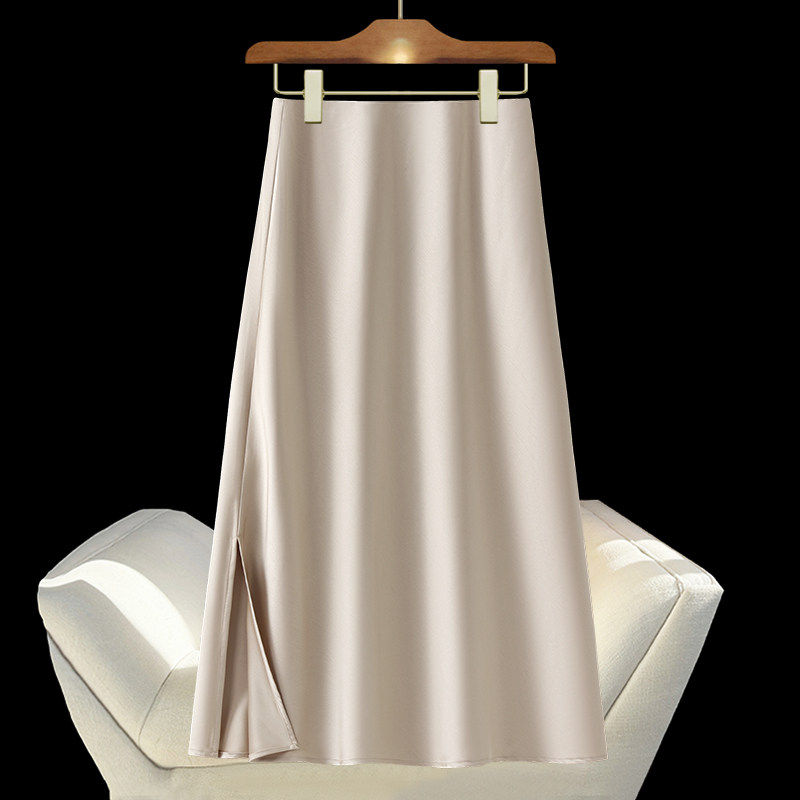 醋酸缎面半身裙女秋季2026新款a字裙月光裙子高腰侧开叉气质伞裙,女装/女士精品,大码半身裙,淘宝优惠券,粉丝福利购,淘宝优惠卷