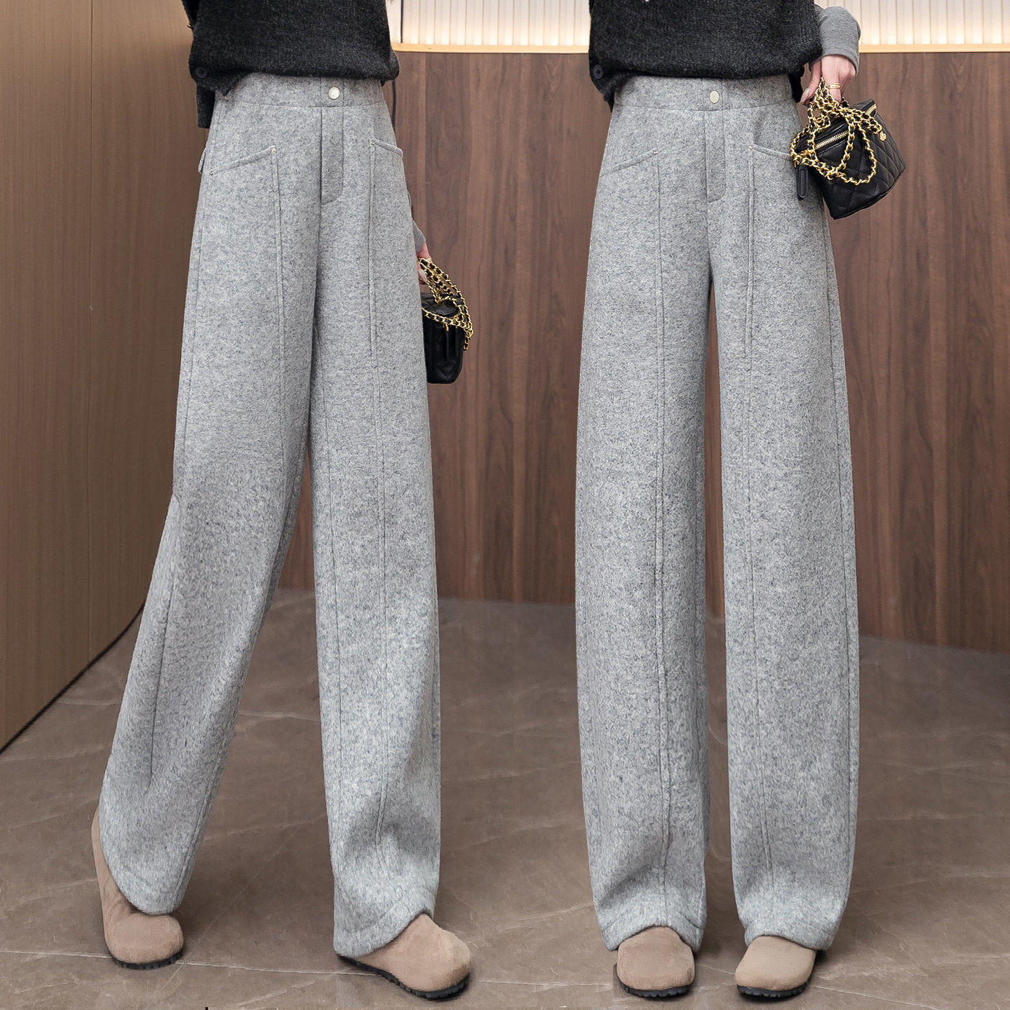 加绒加厚羊毛呢弯刀裤女秋冬2026新款高腰休闲卫裤显瘦阔腿香蕉裤,女装/女士精品,大码裤装,淘宝优惠券,粉丝福利购,淘宝优惠卷