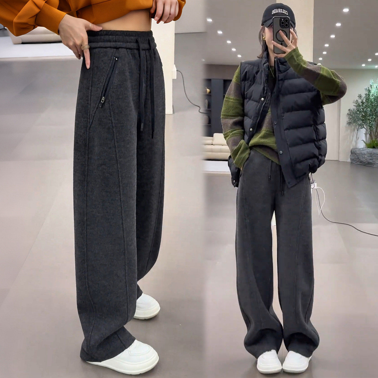 羊毛呢窄版阔腿弯刀裤女秋冬2026新款加绒加厚高腰休闲直筒卫裤子,女装/女士精品,大码裤装,淘宝优惠券,粉丝福利购,淘宝优惠卷