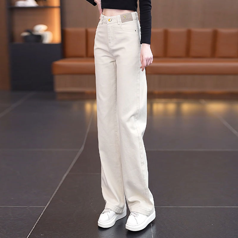 高档纯棉柔软米白长裤牛仔