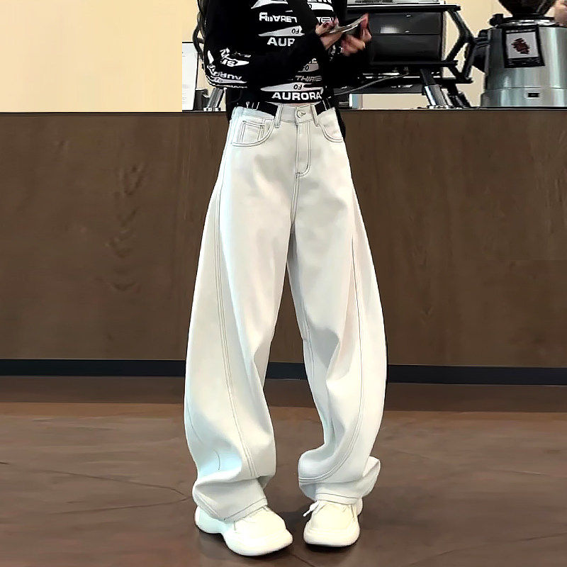 美式白色加绒牛仔裤女冬季2026新款大码胖mm高腰宽松弯刀阔腿裤子,女装/女士精品,大码裤装,淘宝优惠券,粉丝福利购,淘宝优惠卷