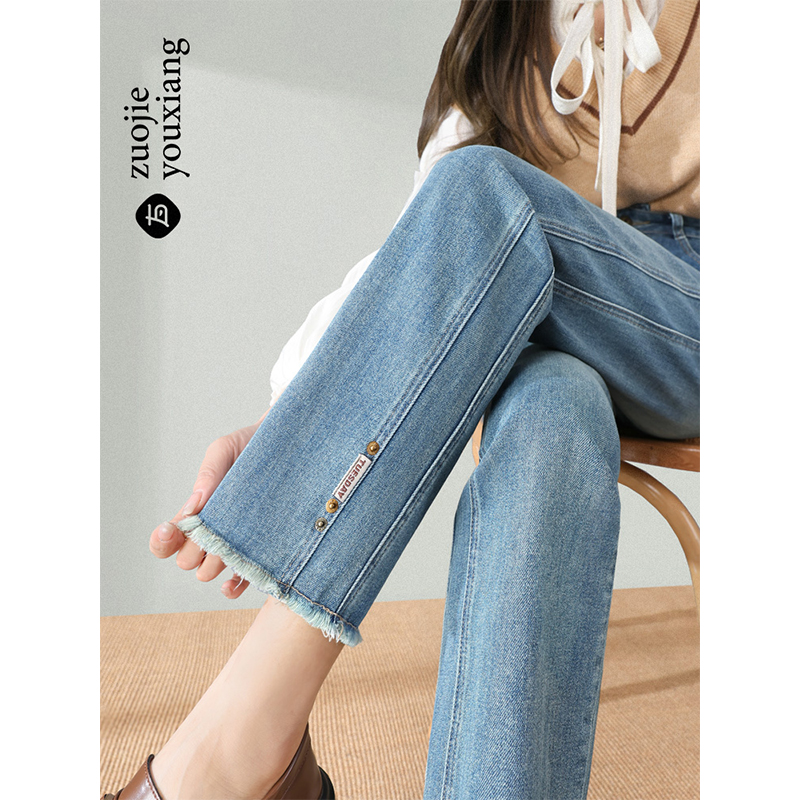 烟管裤女2025新款高腰显瘦小个子法棍裤秋冬九分加绒直筒牛仔裤子