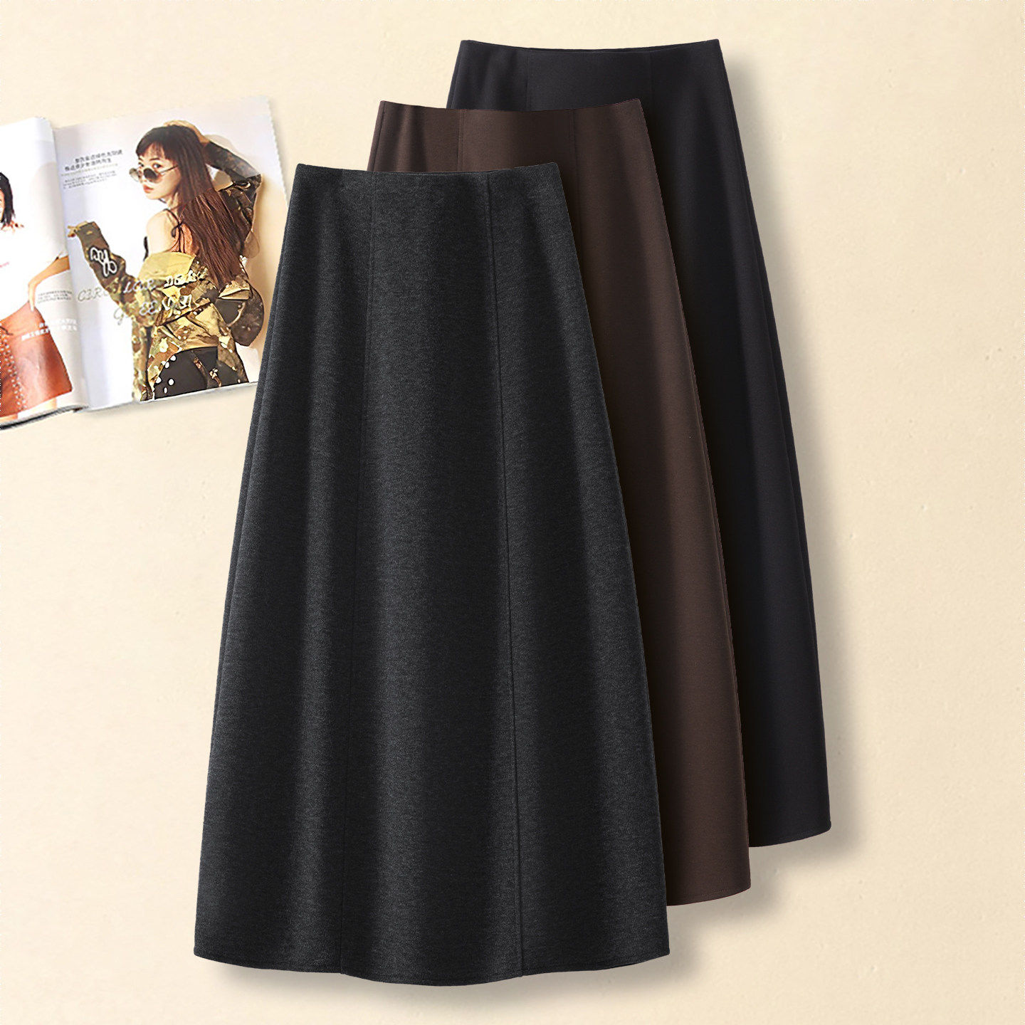 羊毛呢花苞裙半身裙女秋冬2026新款高腰遮胯显瘦中长款a字伞裙子,女装/女士精品,大码半身裙,淘宝优惠券,粉丝福利购,淘宝优惠卷