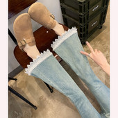 甜辣小个子高腰显瘦喇叭裤 蕾丝花边微喇牛仔裤 女2026年春夏薄款