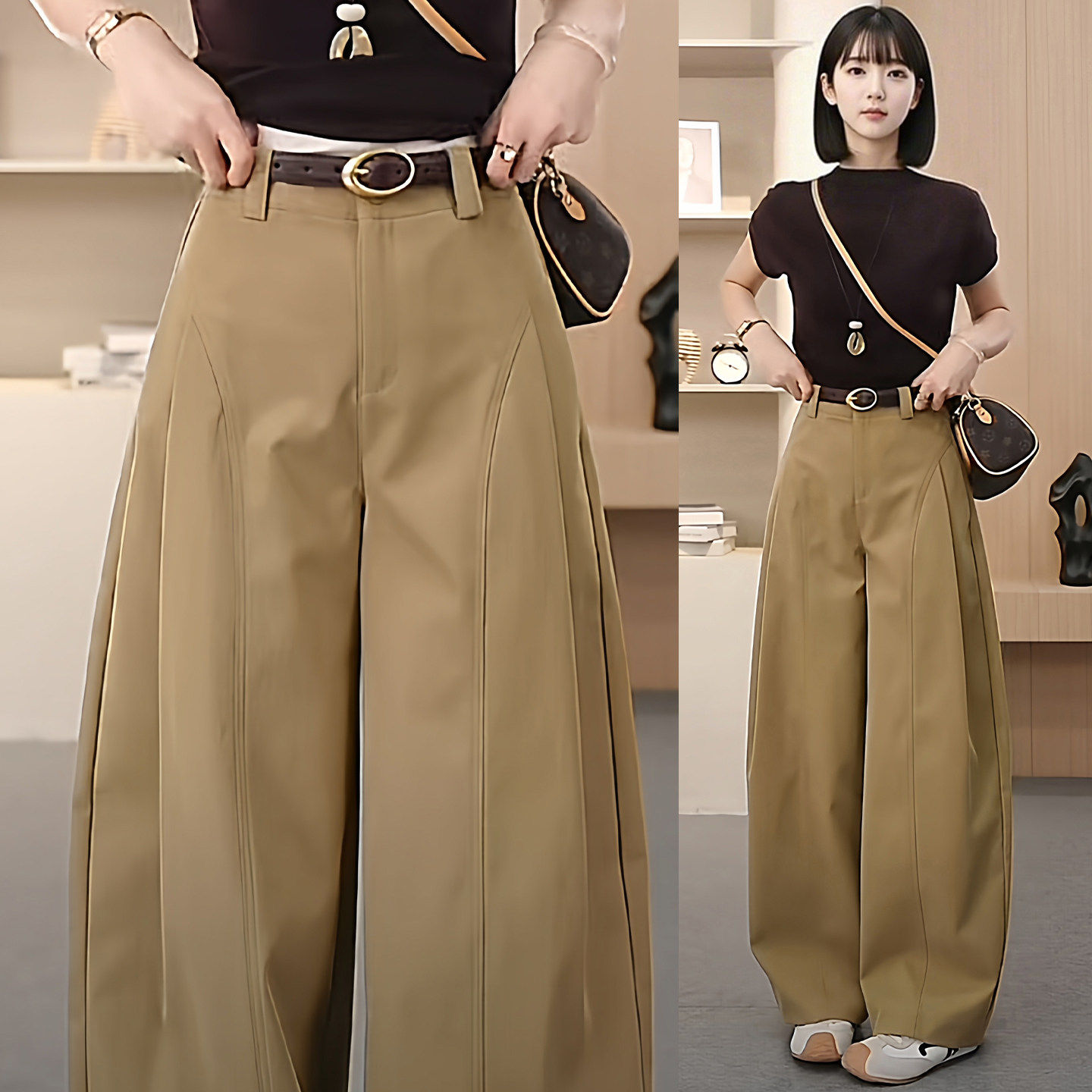 阔腿贝斯裤女春秋季2026新款高腰宽松休闲直筒裤遮胯显瘦弯刀裤子,女装/女士精品,大码裤装,淘宝优惠券,粉丝福利购,淘宝优惠卷
