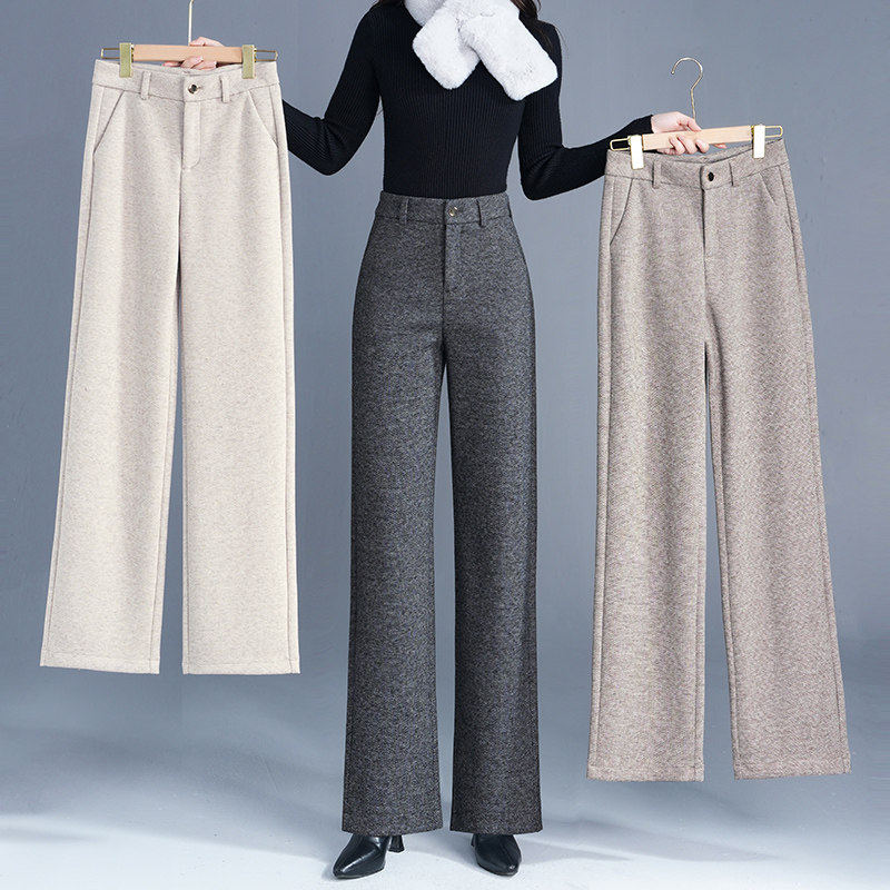 羊毛呢裤子女秋冬2026新款高腰垂感直筒西装裤加绒休闲窄版阔腿裤,女装/女士精品,真丝上装,淘宝优惠券,粉丝福利购,淘宝优惠卷
