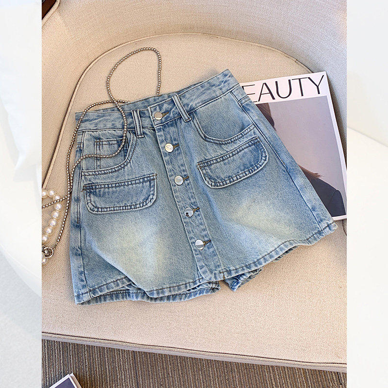 浅蓝色牛仔短裤女夏季2026新款高腰复古小个子a字半身裙阔腿裙裤,女装/女士精品,牛仔裤,淘宝优惠券,粉丝福利购,淘宝优惠卷
