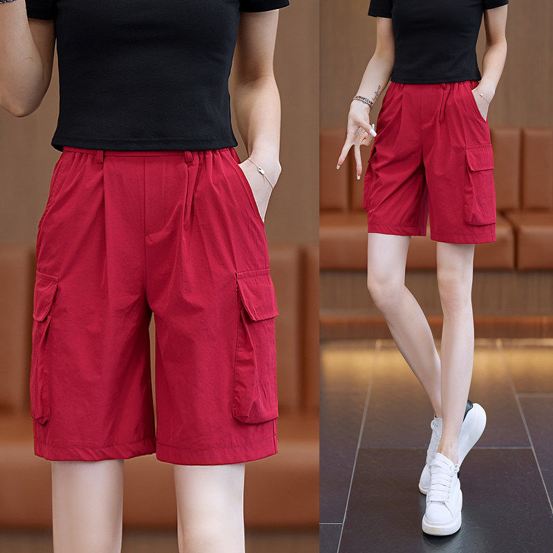 速干工装短裤女夏季薄款小个子高腰a字阔腿裤休闲冰丝运动五分裤,女装/女士精品,大码裤装,淘宝优惠券,粉丝福利购,淘宝优惠卷