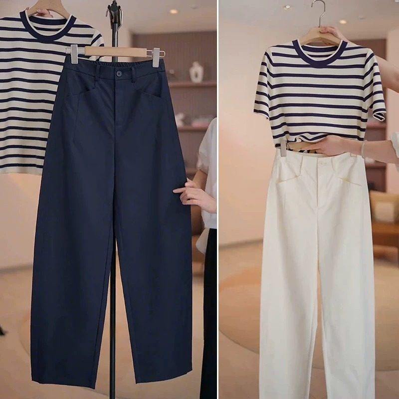 藏青色西装裤女2025春秋新款高腰宽松哈伦裤小个子九分休闲弯刀裤,女装/女士精品,西装裤/正装裤,淘宝优惠券,粉丝福利购,淘宝优惠卷