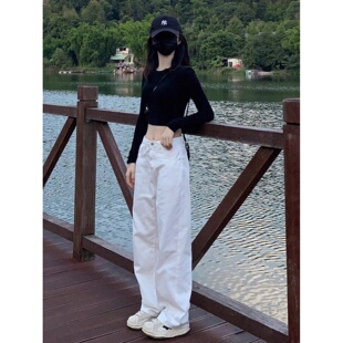 白色牛仔裤女夏季薄款2026新款爆款休闲直筒小个子宽松阔腿裤子