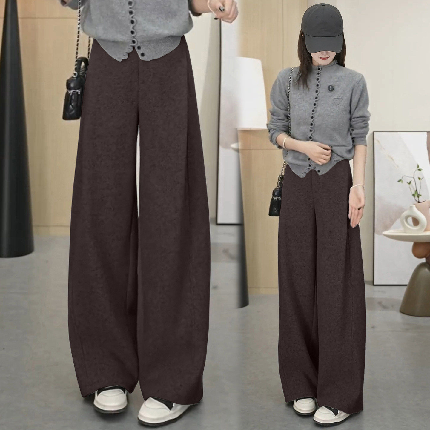 软糯羊毛阔腿裤女秋冬2026新款高腰垂感糯米裤休闲加绒直筒弯刀裤,女装/女士精品,大码裤装,淘宝优惠券,粉丝福利购,淘宝优惠卷