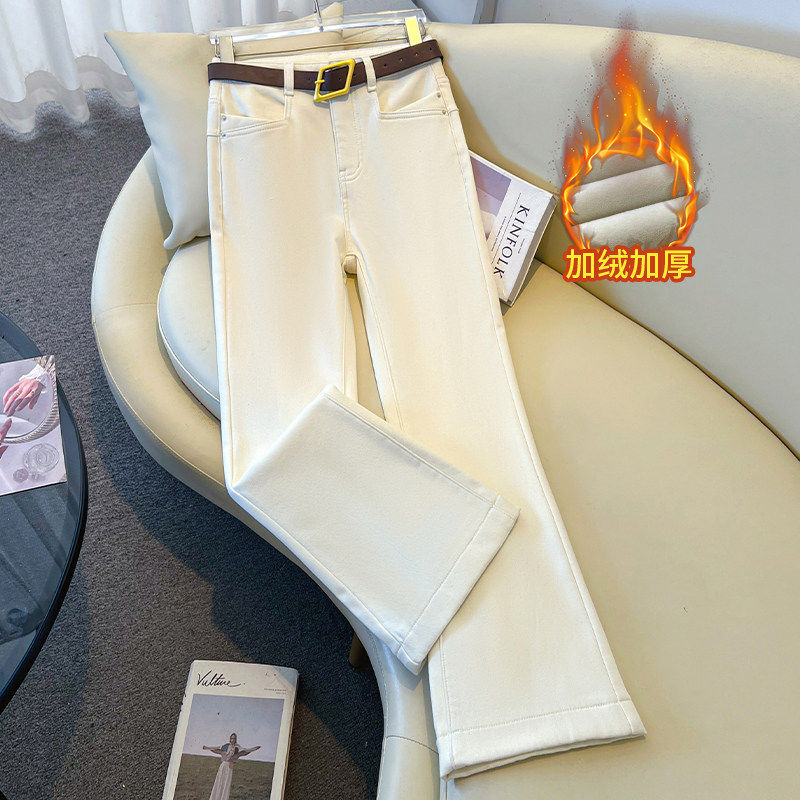 白色微喇牛仔裤女冬季加绒2026新款巨好看小个子加厚直筒喇叭裤子,女装/女士精品,牛仔裤,淘宝优惠券,粉丝福利购,淘宝优惠卷