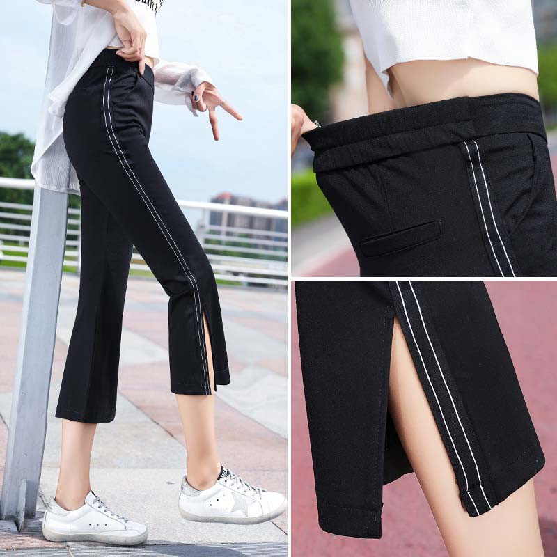 冰丝黑色七分打底裤女夏季薄款面膜防蚊防晒小个子开叉微喇叭裤子,女装/女士精品,打底裤,淘宝优惠券,粉丝福利购,淘宝优惠卷