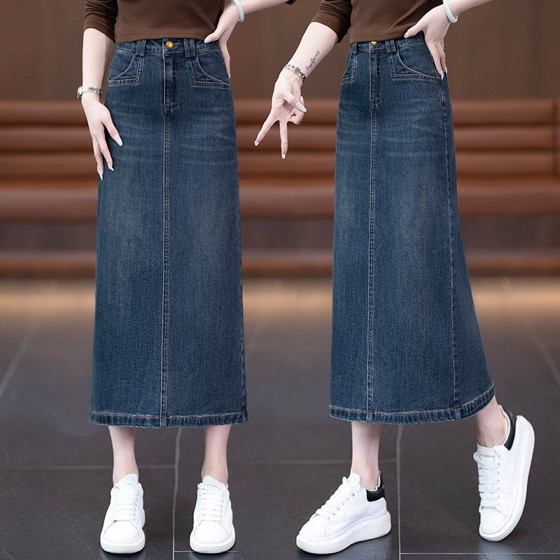 复古牛仔半身裙女春秋2026新款高腰中长款直筒裙a字开叉一步裙子,女装/女士精品,大码半身裙,淘宝优惠券,粉丝福利购,淘宝优惠卷
