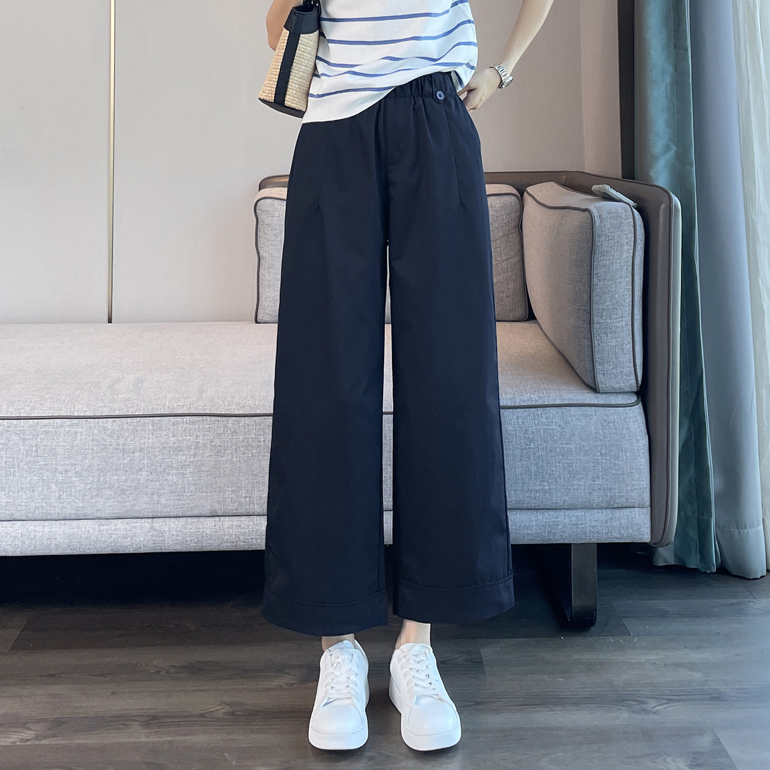 藏蓝色速干休闲阔腿裤女夏薄款新款户外透气宽松小个子九分直筒裤,女装/女士精品,休闲裤,淘宝优惠券,粉丝福利购,淘宝优惠卷