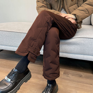 咖啡色三防羽绒裤女2025冬季新款极寒棉裤东北零下防寒保暖阔腿裤