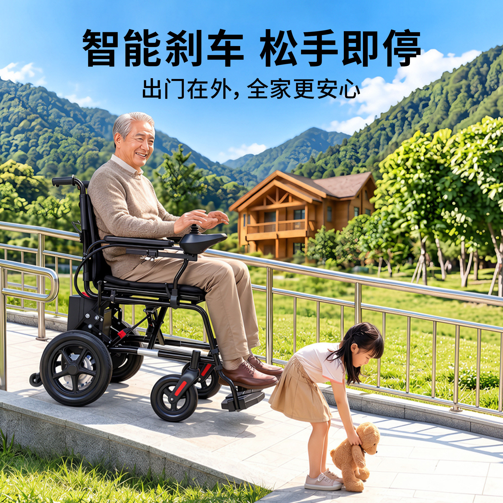 康百斯5001特惠电动轮椅折叠轻便携带智能全自动老年人专用代步车