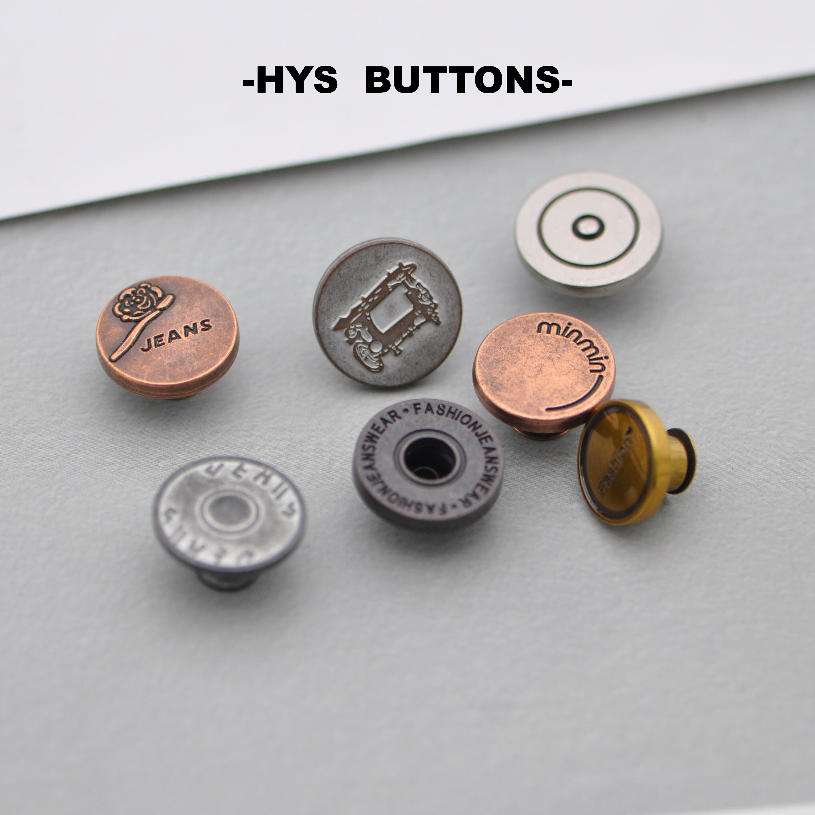 HYS BUTTONS牛仔裤牛仔衣纽扣裤背带裤摇头扣男女金属工字扣142#