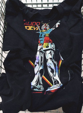 GUNDAM 机动战士高达短袖 动漫复古画风 美式休闲重磅水洗T恤日漫