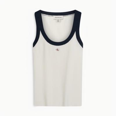 CK Jeans26春夏女士经典绣标纯棉撞色罗纹U领修身针织背心47G307G