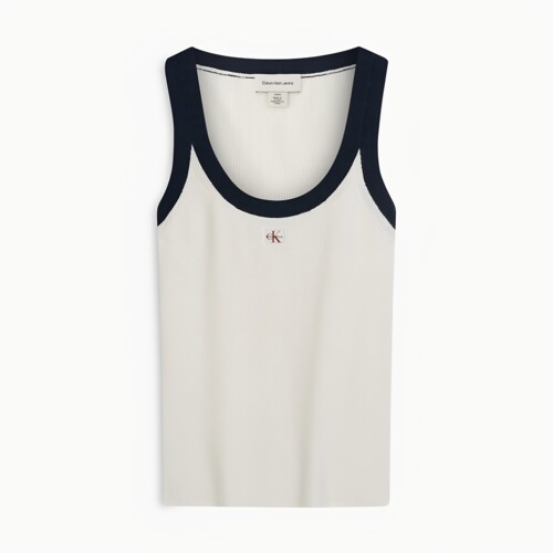 CK Jeans26春夏女士经典绣标纯棉撞色罗纹U领修身针织背心47G307G