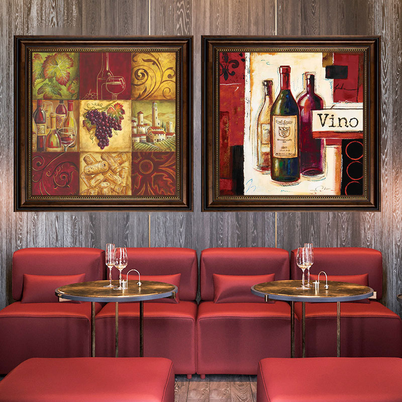 葡萄酒文化装饰画红酒会所酒庄酒窖壁画酒吧清吧小酒馆复古框挂画